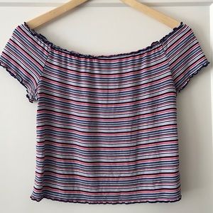 American Eagle Off the Shoulder Striped Crop Top